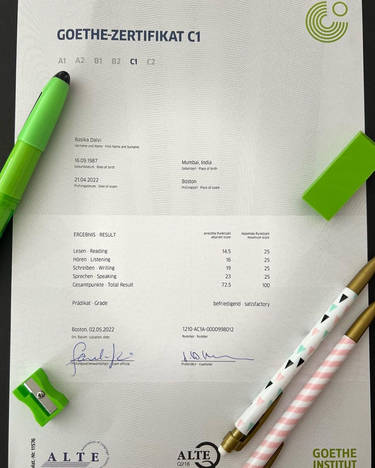 goethe zertifikat c1 certification sample, signed and approved.