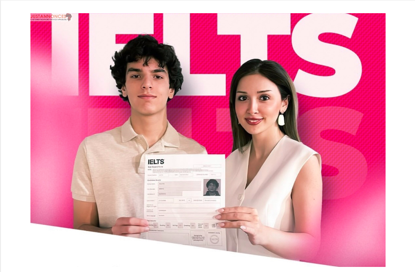 a man and a woman holding an ielt cert
